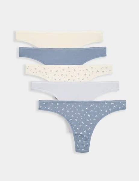 Marks & Spencer 5pk Pure Cotton Thongs Blue Mix