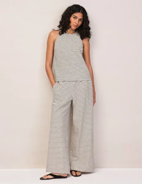 RO&ZO Pure Cotton Jersey Striped Trousers Black Mix