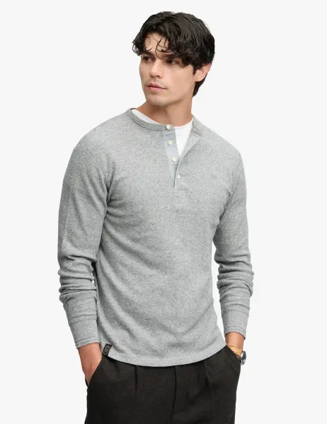 Pure Cotton Waffle Grandad Collar Top Grey