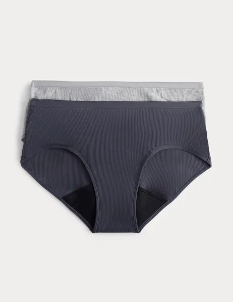 Marks & Spencer 2 Pack Cotton Rib Heavy Absorbency Period Knicker Shorts Grey Mix