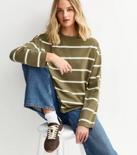 Women's Green Striped Long Sleeve Top