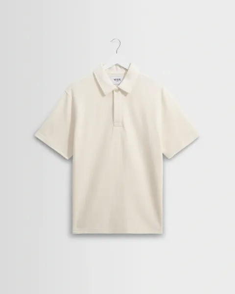 Wax London Shore - Ecru Textured Organic Cotton Polo Shirt