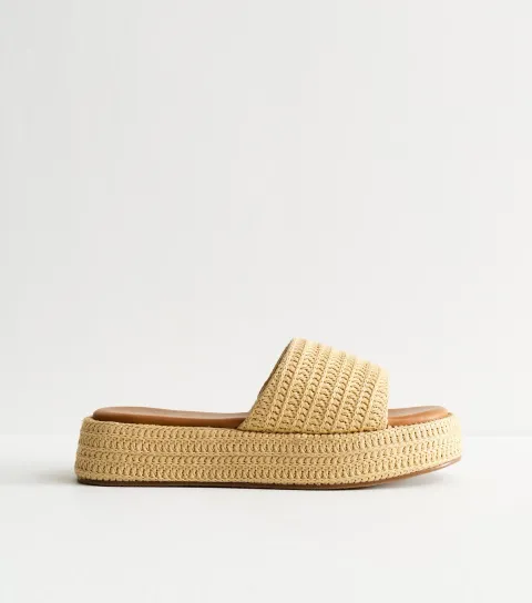 Women's Cream Raffia And Faux Leather Platform Mules Vegan