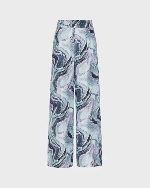 Women Wide-leg Silk Pants Marble