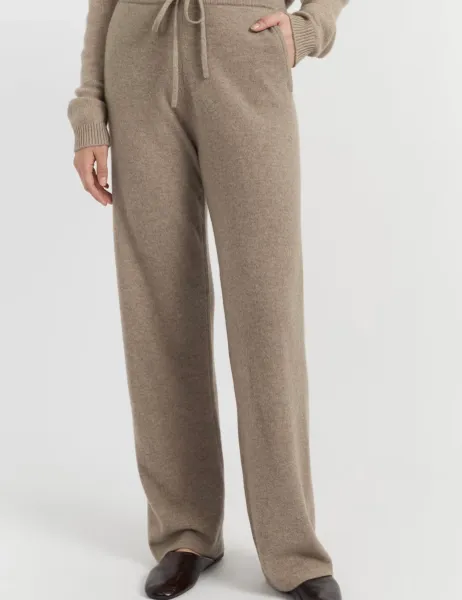 Pure Cashmere Wide Leg Track Pants Sand