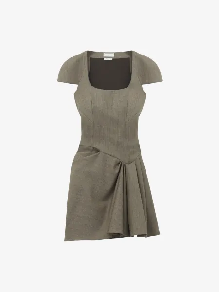 Asymmetric Gathered Mini Dress