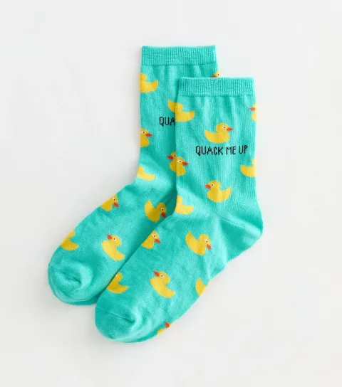 Teal Duck Patterned Ankle Socks