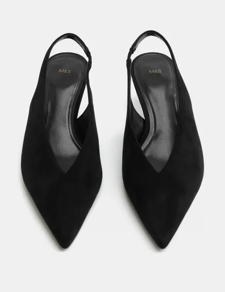 Marks & Spencer Kitten Heel Pointed Slingback Shoes Black