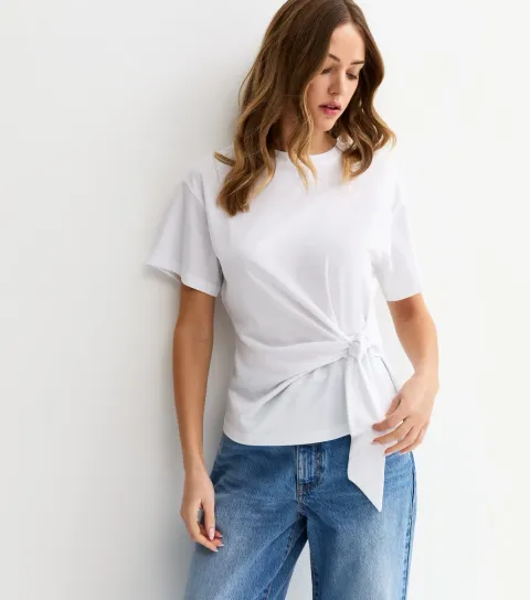 Women's White Side Tie T-Shirt