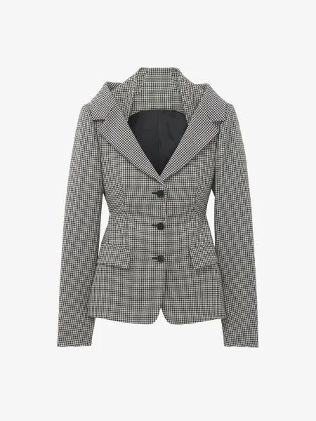 Gingham Check Off-the-shoulder Harness Jacket
