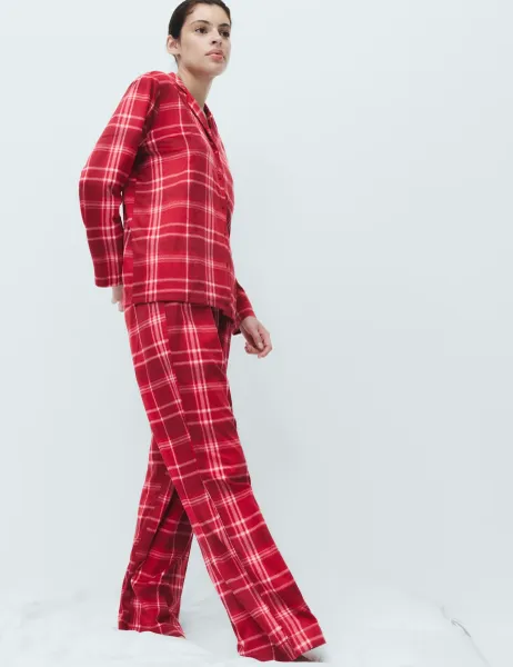 Marks & Spencer Fleece Printed Revere Pyjama Set Red Mix