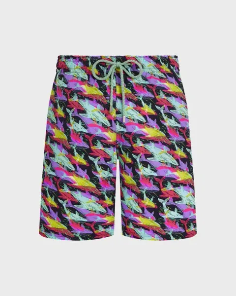 Vilebrequin Men Long Stretch Swim Shorts Whales Offset