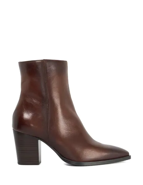 Dune London Leather Block Heel Ankle Boots Brown