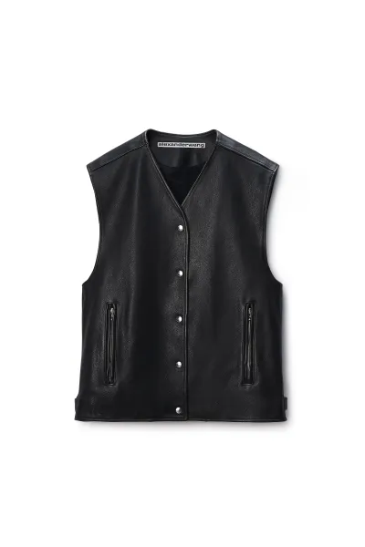 Boxy Moto Vest in Leather