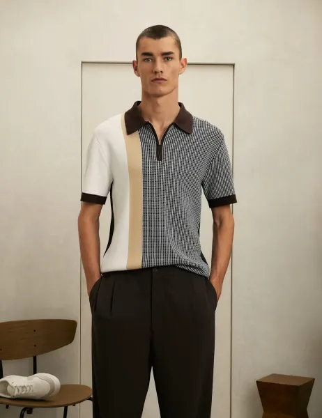 River Island Pure Cotton Colour Block Knitted Polo Shirt Multi