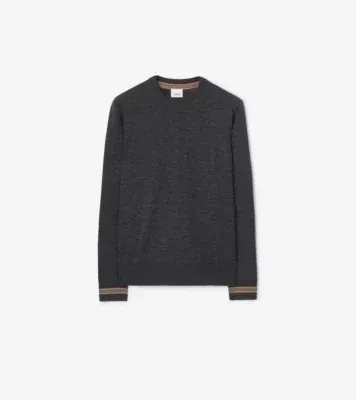 Icon Stripe Trim Wool Sweater in Dark grey melange