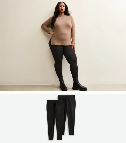 Women's Curve 2 Pack Black Jersey Leggings