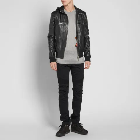 Hooded Leather Biker Jacket