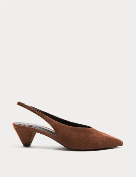 Marks & Spencer Suede Cone Heel Pointed Slingback Court Shoes Dark Tan