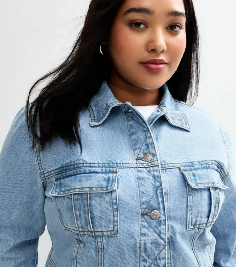 Women's Curve Blue Long Sleeve Denim Jacket