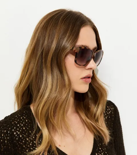 Brown Toirtoiseshell Effect Oversized Round Sunglasses