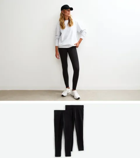 Women's Tall Pack Of 2 Black Stretch Cotton Leggings