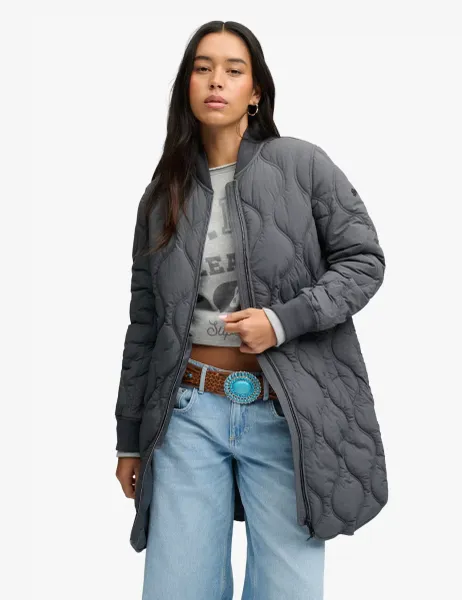 Superdry & Co Quilted Longline Jacket Dark Blue