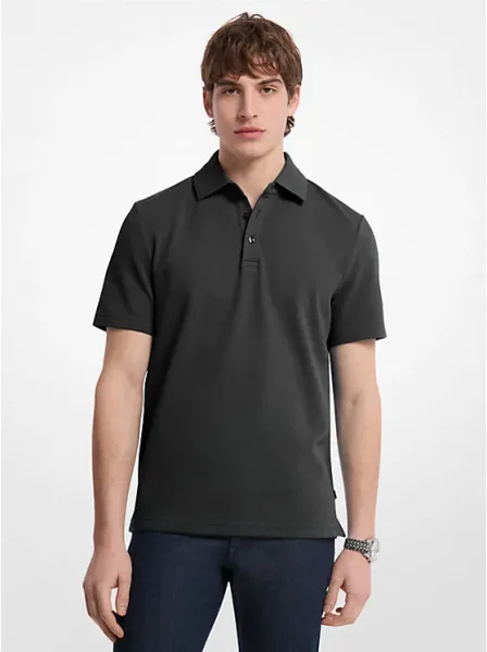 Bubble Knit Stretch Cotton Polo Shirt