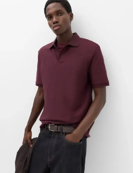 Marks & Spencer 2 Pack Cotton Rich Textured Polo Shirt Dark Red Mix
