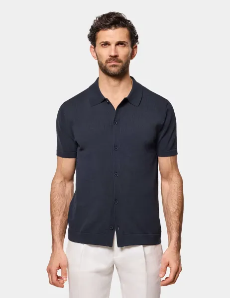 Hawes & Curtis Pure Cotton Button Through Polo Shirt Navy
