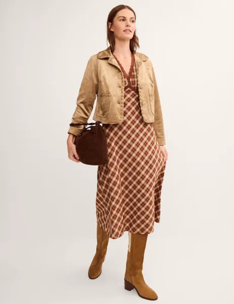 Monsoon Faux Suede Cropped Jacket Beige