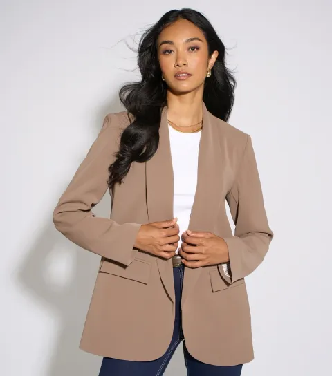 Gini London Women's Light Brown Pinstripe Lined Blazer