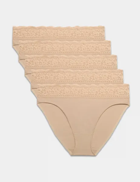 Marks & Spencer 5pk Cotton Lycra High Leg & Lace Knickers Rose Quartz