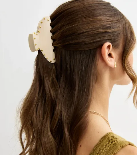 Cream Studded Hair Clip