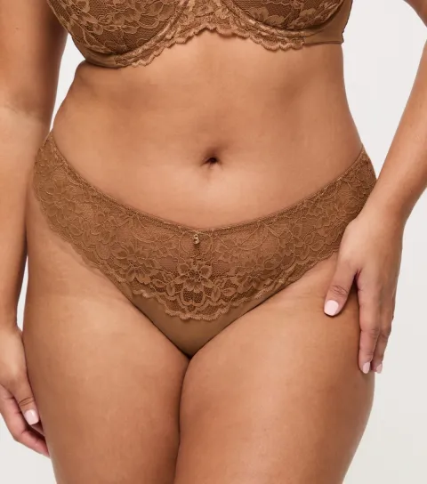Women's Tan Lace Panel Thong