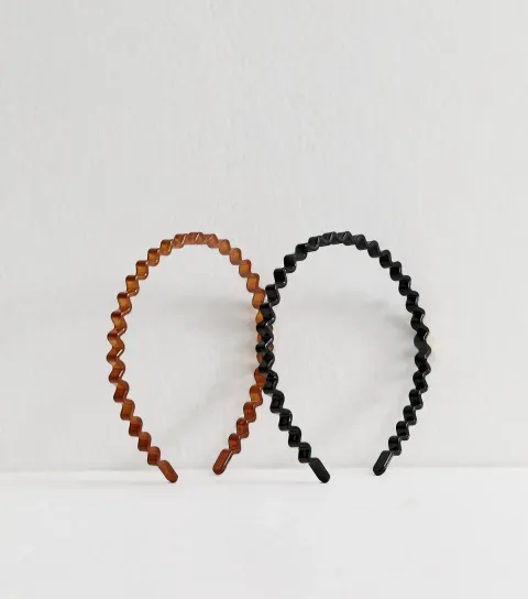 Pack Of 2 Black and Brown Translucent Zig Zag Headbands