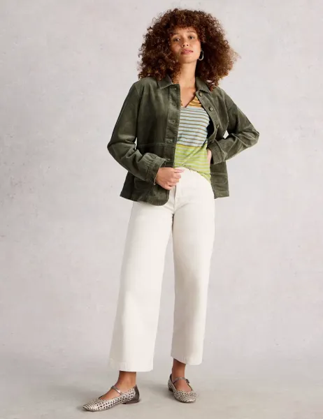 White Stuff Carrie Cotton-Rich Corduroy Jacket Khaki
