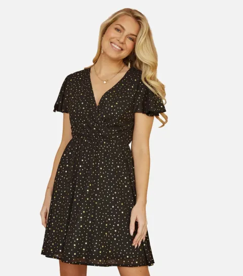 Women's Black Foil Star Mini Dress