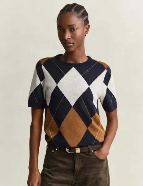 Gant Pure Merino Wool Argyle Knitted Top