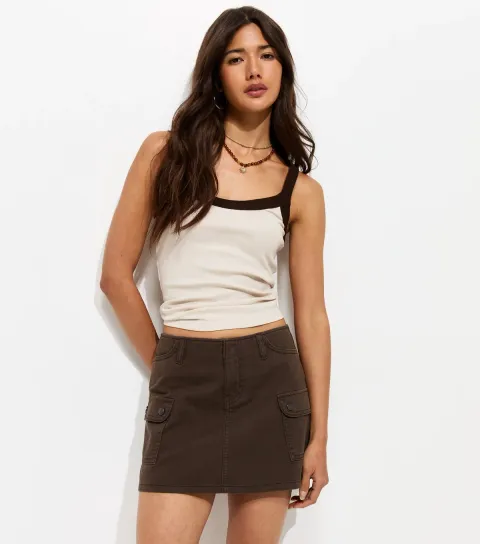 Women's Dark Khaki Cotton Cargo Twill Mini Skirt