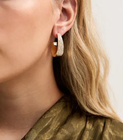 New Look Gold Tone Diamante Chunky Hoop Earrings