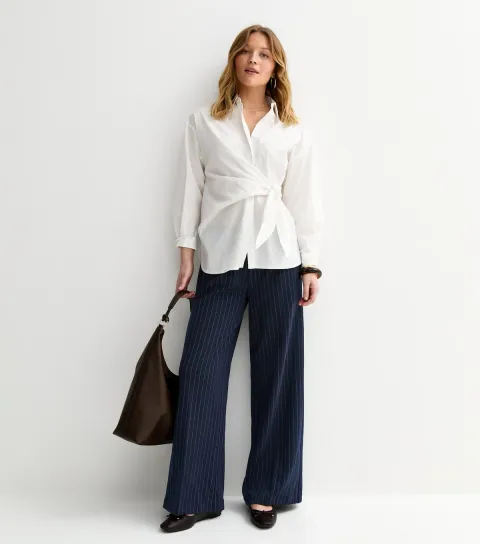 Women's Blue Pinstriped Wide Leg Trousers