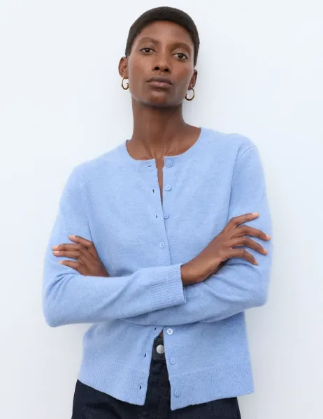 Autograph Pure Cashmere Crew Neck Button Front Cardigan True Blue