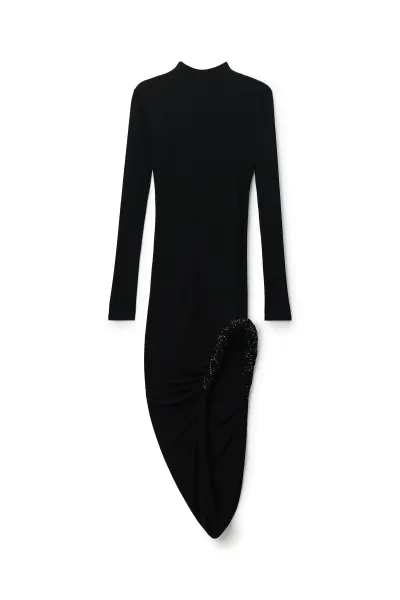 TWISTED DRAPE HEM LONG SLEEVE DRESS