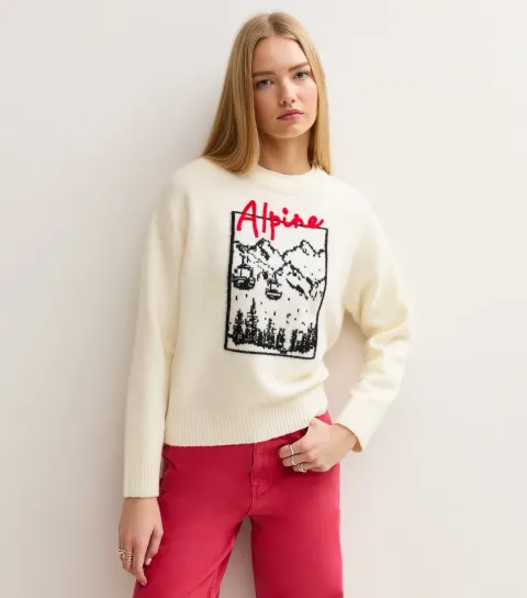 New Look Women's Cream Alpine Scene Crew Neck Jumper