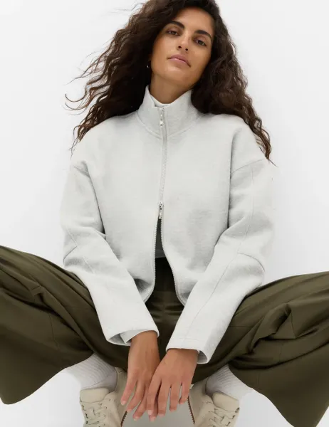 Marks & Spencer Cotton Rich Scuba Zip Up Sweatshirt Grey Marl