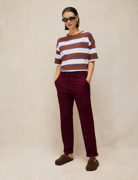 White Stuff Twister Cotton Rich Straight Leg Chinos with Linen Purple