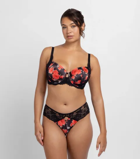 Women's Black Floral Print Lace Trimmed Bra