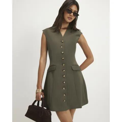 River Island Short Sleeve Button Front Dress
