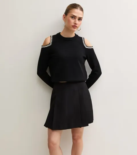 New Look Women's Black Woven Pleated Mini Skirt